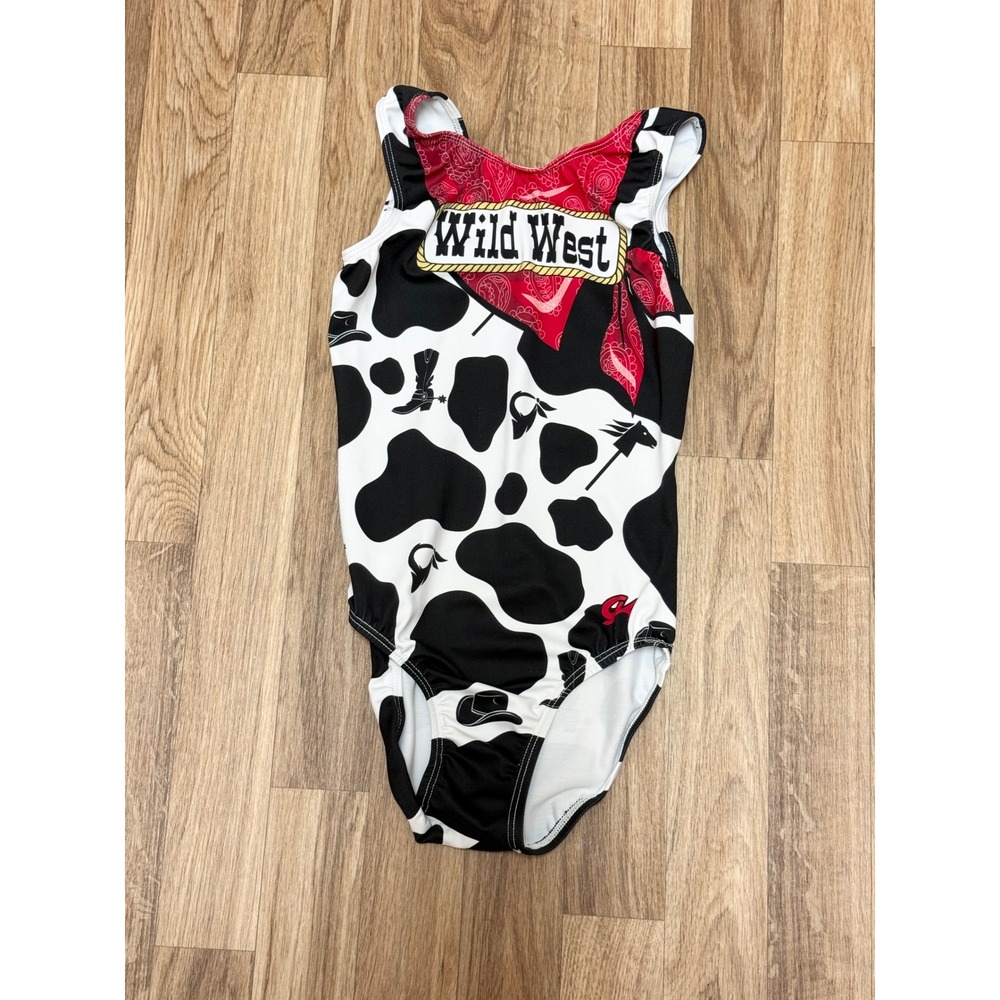 GK Elite Wild West Cow Print Bandana Gymnastics Leotard Kids Child Large CL